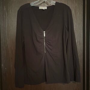 Elegant Brown Zippered Women's Top